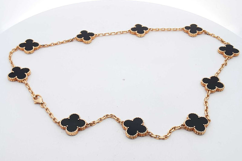 Van Cleef & Arpels Alhambra Onyx 18k Yellow Gold Necklace 21.7g 16 Inch Eb0824ipzxmia