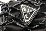 Prada Black Satin Leather Net Overlay Drawstring Crossbody Bag Eb0526pxzde