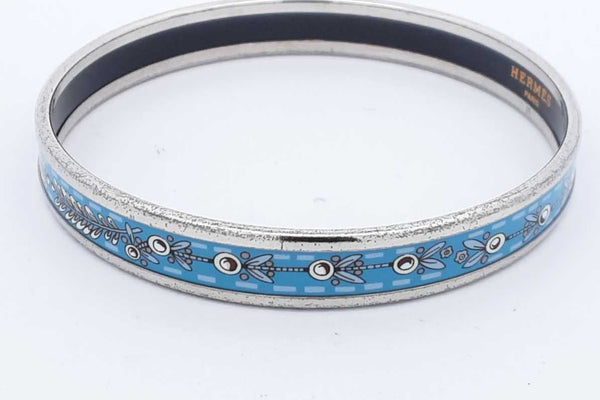 Hermes Blue & White Enamel Flower Bangle Bracelet 18.5 Grams Eb0824oprdu