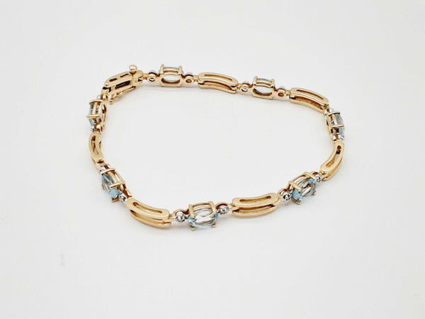 10k Yellow Gold 8.8g Blue Topaz Cz Link Bracelet Do0624oxzde