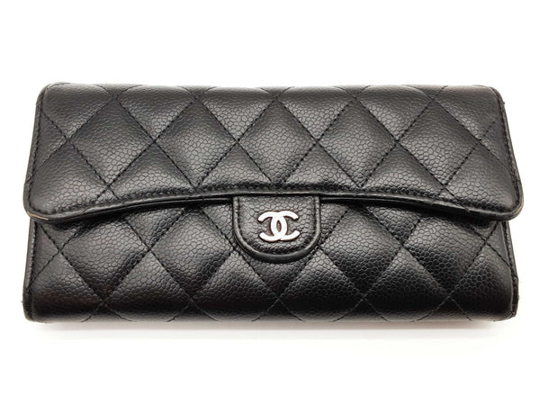 Chanel Timeless Classic Black Quilted Caviar Leather Long Wallet Do0825lrxde