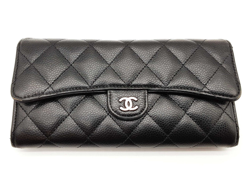 Chanel Timeless Classic Black Quilted Caviar Leather Long Wallet Do0825lrxde
