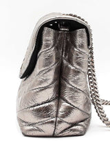 Yves Saint Laurent Lou Lou Chain Satchel In Silver Crumpled Calfskin Fw1025rxzdu