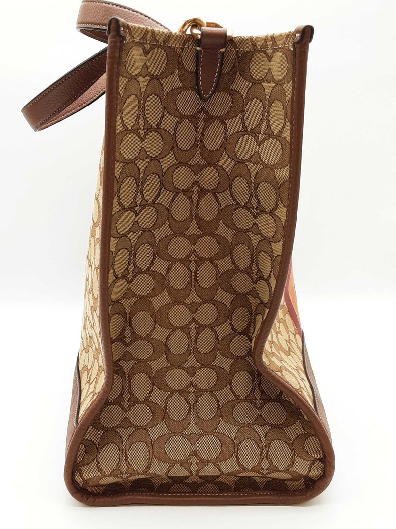 Coach Dempsey 40 Brown Signature Canvas Stripe Large Tote Bag Do1125rxde