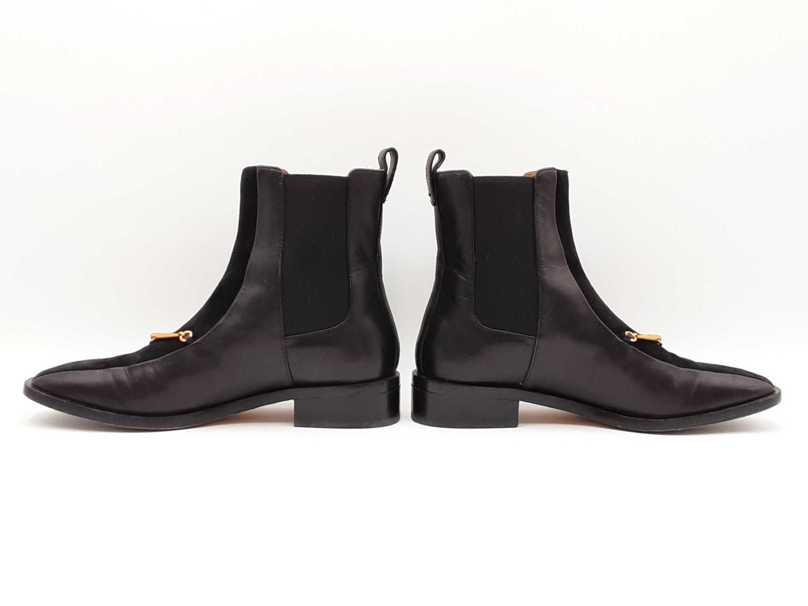 Tory Burch Black Leather & Suede Chukka Boots with Gold Bit Tory Burch T-Lock Heeled Leather Ankle Boots | Neiman Marcus main image 2