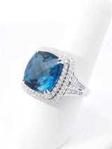 Effy London Blue Topaz & Diamond Halo Statement Ring In 14k White Gold 7.8 Grams Size 7 Fw0426lxzxdu
