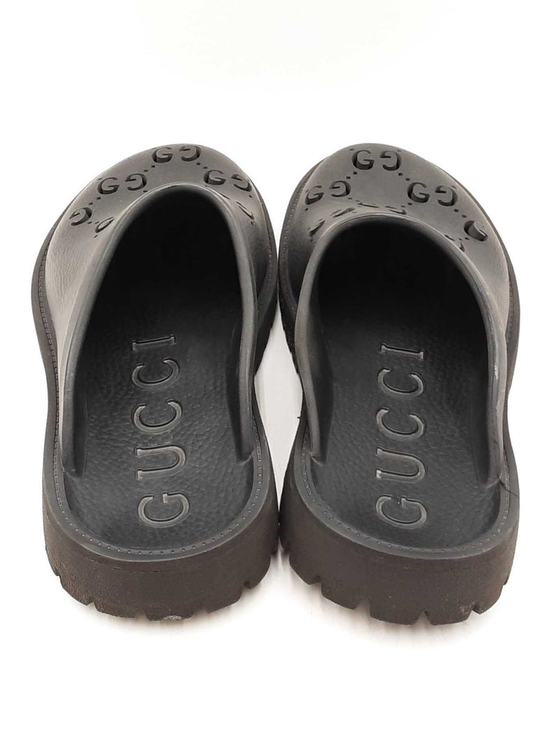 Gucci Perforated Gg Black Rubber Slip-on Sandals Size Us 7 Men's Fw1125lzxdu