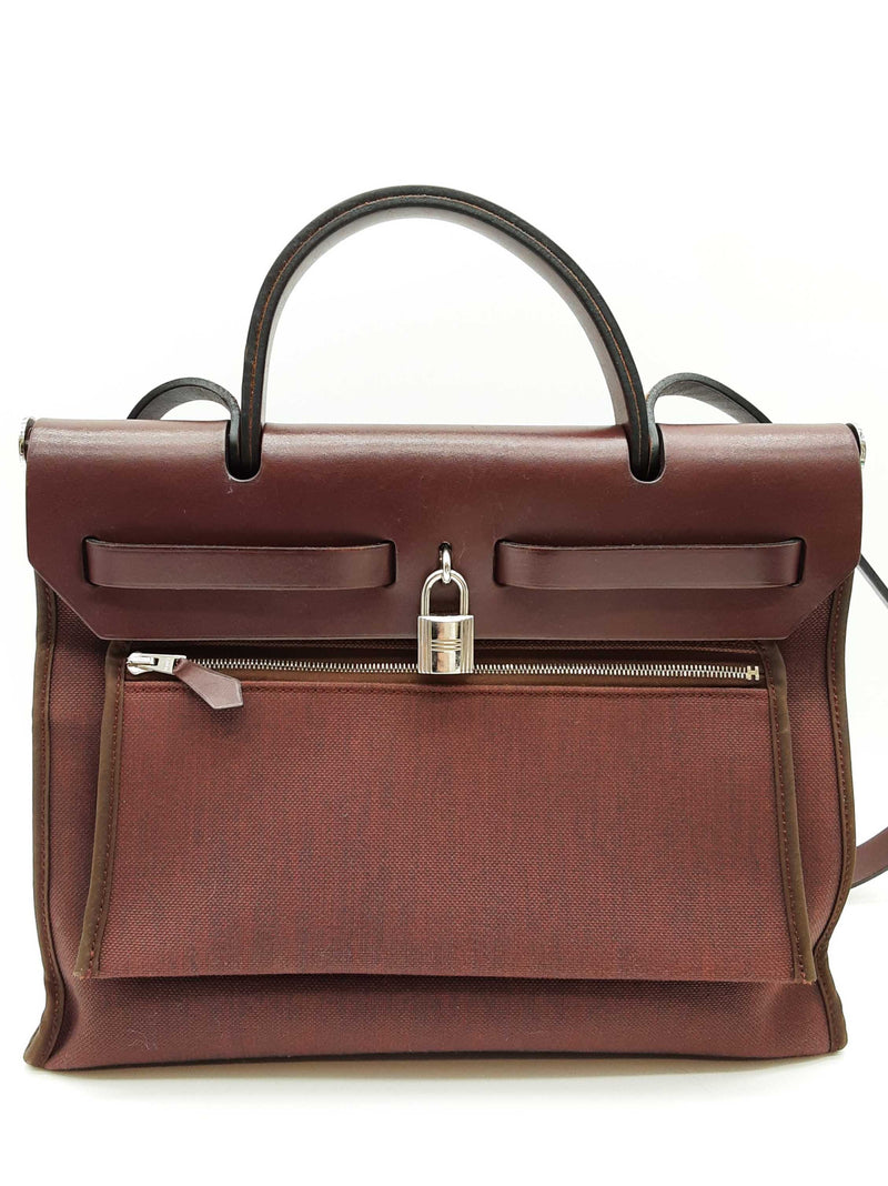 Hermes Herbag 31 Prune Red Purple Militaire Canvas Leather Bag Do0525exzde
