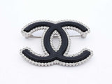 Chanel Cc Logo Silver-tone Brooch In Black Lambskin Leather & Strass Fw1125rzdu