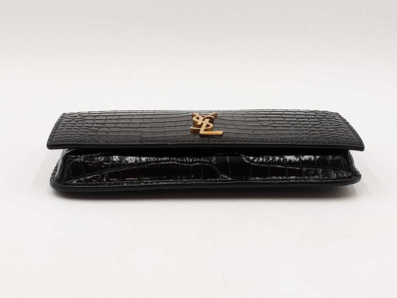 Yves Saint Laurent Cassandre Phone Holder In Croc-embossed Leather Fw0825wzxdu