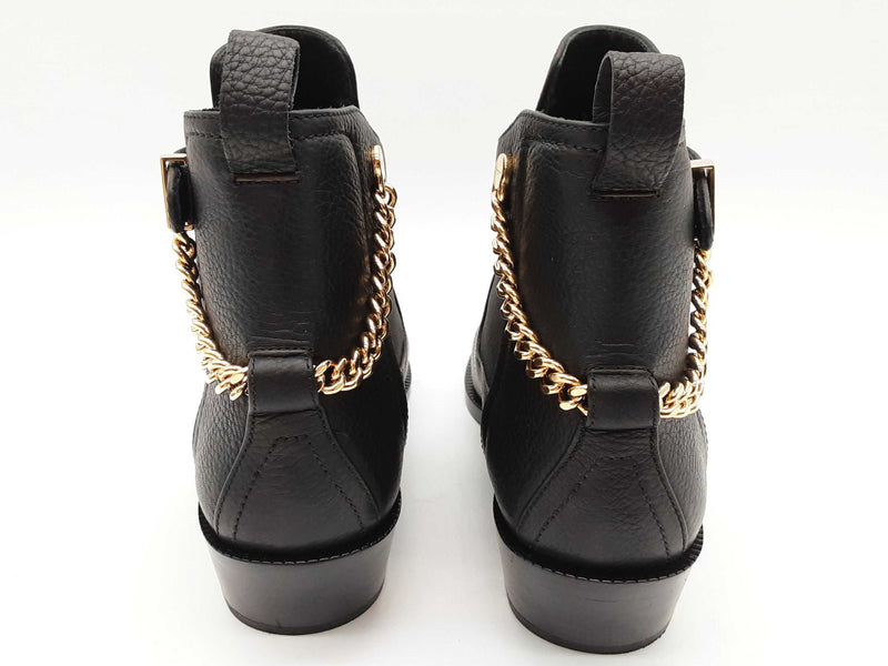Salvatore Ferragamo Ardisie Chain Black Leather Ankle Boots Size 7.5 Do0925lrxde