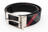 Burberry Navy House Check Reversible Belt With Silver Tone Buckle Eb0826pxde
