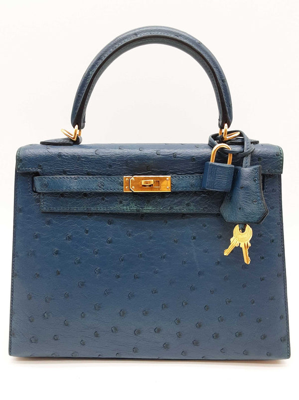 Hermes Kelly 25 Bleu Roi Blue Ostrich Gold Hardware Shoulder Bag Do0723oerxzde