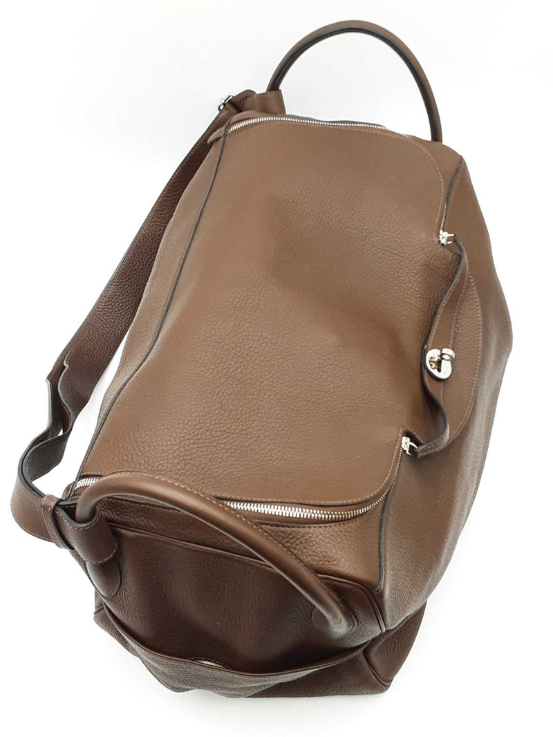 Hermès Lindy Voyage 45 Travel Bag In Café Clemence Leather Fw0425pxzxdu