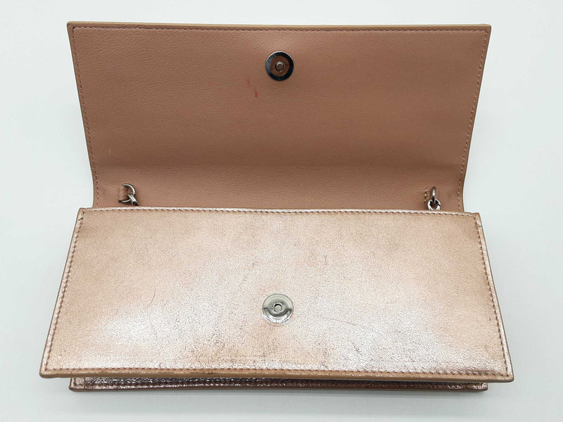 Jimmy Choo Fie Pink Rose Gold Metallic Leather Shoulder Bag Clutch Do0925crde