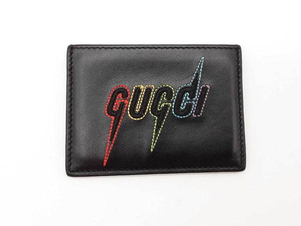 Gucci 609822 Black Blade Rainbow Embroidered Logo Card Holder Lh1123orxde