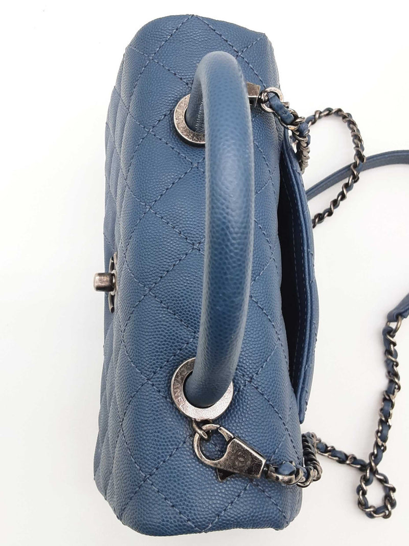 Chanel Coco Quilted Blue Caviar Leather Top Handle Crossbody Bag Do0325wwxzde