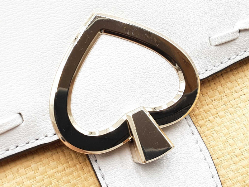 Kate Spade Robyn Chain Saddle Bag In White Leather & Raffia Fw0825wxdu