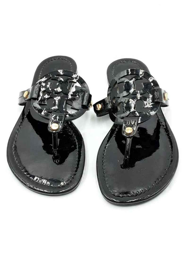 Tory Burch Black Patent Leather Miller Sandals Size 5 Eb0125lrdu