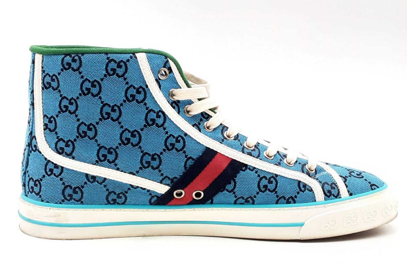 Gucci Tennis 1977 Blue Gg Canvas High Top Sneakers Size 12 Eb0125lirsa