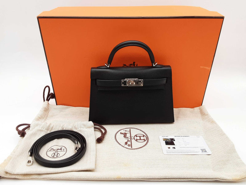 Hermes Mini Kelly Sellier Noir Black Epsom Palladium Crossbody Bag Do0925orxzxde