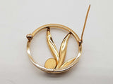 White Opal 14k Yellow Gold 2.3g Circle Fern Pin Brooch Do1225rxde