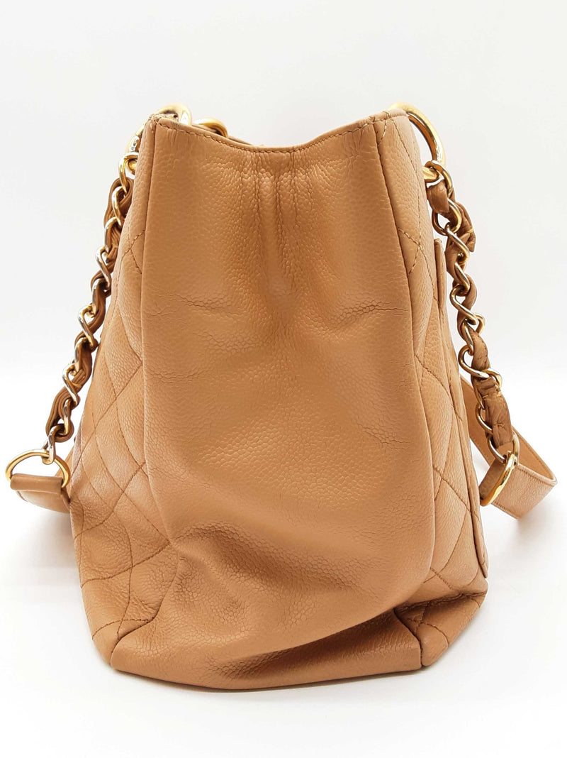 Chanel Caramel Beige Quilted Caviar Leather Shopping Tote Bag Do0725loxzde