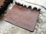 Prada Montone Visone Brown Leather Shearling Croc Mink Trim Tote Bag Do0924oixde