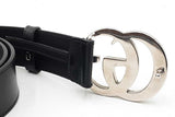 Gucci Mamaront Black Leather Belt With Silver Tone Gg Buckle Size 85 Eb0126lrxdu
