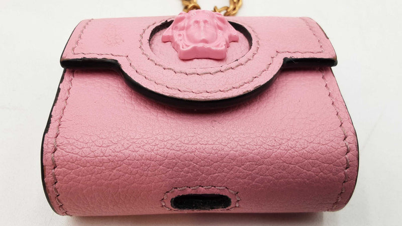 Versace La Mudusa Earbuds Pouch In Pink Leather With Chain Fw0825exdu