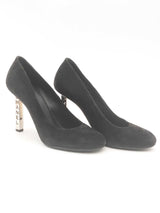 Chanel Black Suede Pumps Size 36.5 C Eb0425lxzsa