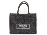 Versace Athena Small Tote Bag In Gray Barocco Canvas Fabric Fw1225wxzdu