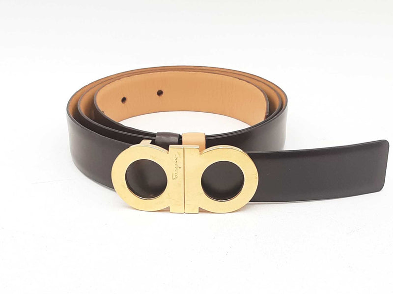 Salvatore Ferragamo Brown Leather Reversible Double Gancini Belt Sd0325lrzsa