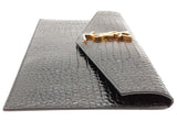 Yves Saint Laurent Uptown Pouch Black Croc Embossed Leather Clutch Do0726orxde