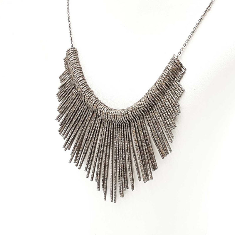 16.25 Cttw Melee Diamond & Silver Fringe Necklace 52.4 Grams 18 Inch Fw1224erxdu