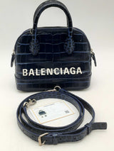 Balenciaga Ville Crocodile Embossed Blue Leather Top Handle Bag Eb0425lrxsa