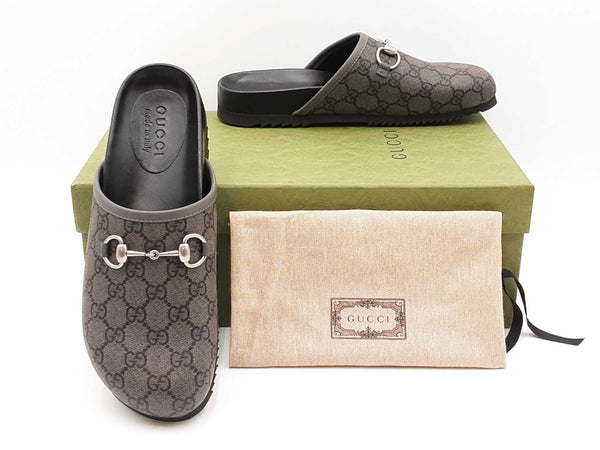 Gucci Gg Supreme Horsebit Gray Coated Canvas Mules Size Us 6.5 Fw0525lrxdu
