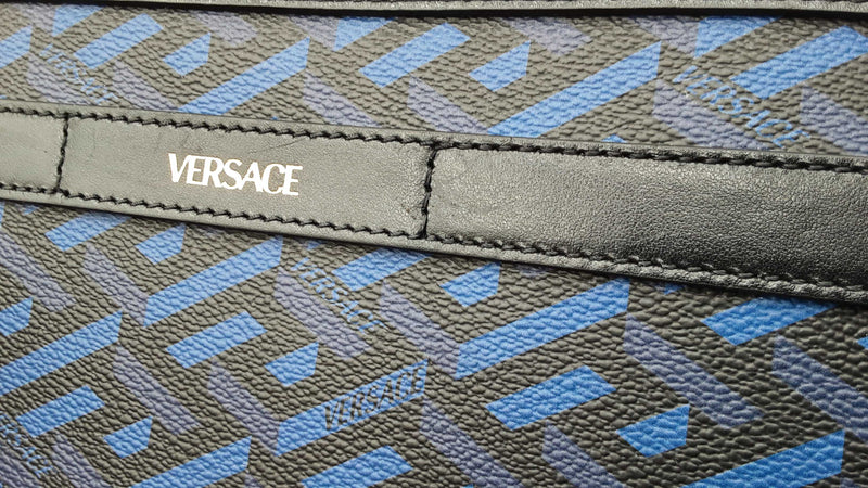 Versace La Greca Signature Coated Canvas Black & Blue Crossbody Bag Fw0725ozxdu