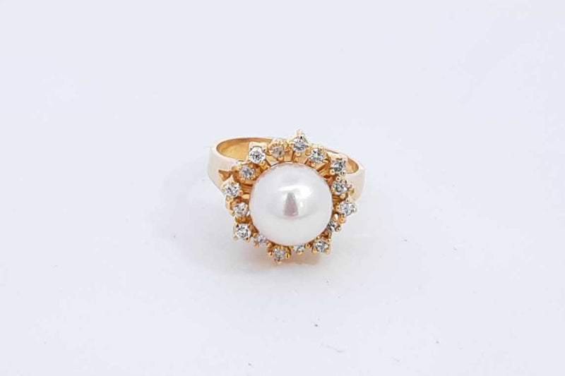 Pearl & Diamond Ring In 14k Yellow Gold 5.3 Grams Size 6.75 Eb0724lrxdu