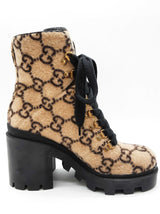 Gucci 583349 Gg Beige Wool Lace Up Ankle Boots Size Gucci 39.5 W Do0325orxde