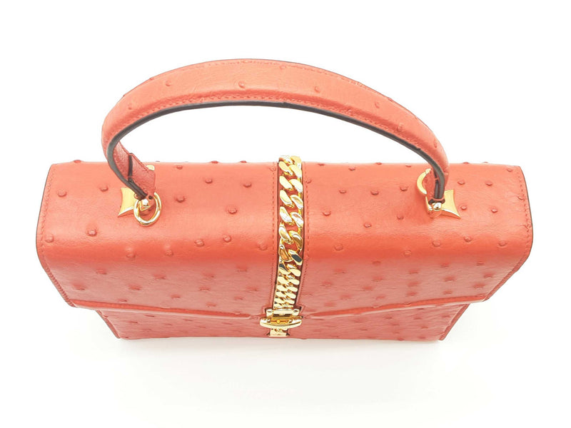 Gucci Sylvie 1969 Blood Orange Ostrich Leather Top Handle Bag Sd0925oozxde