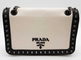 Prada Studded Black White Vitello Leather Flap Chain Crossbody Bag Do0426rrxde