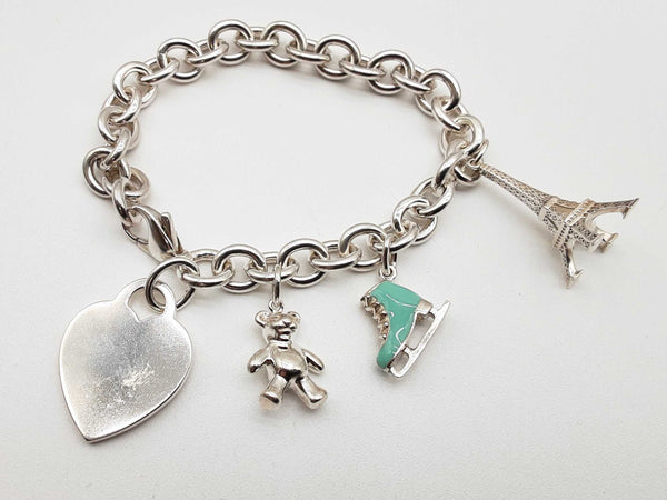 Tiffany & Co Heart Tag Multi Charm 0.925 Silver 40.0g Cable Bracelet 6.5 In Do0325wxzde