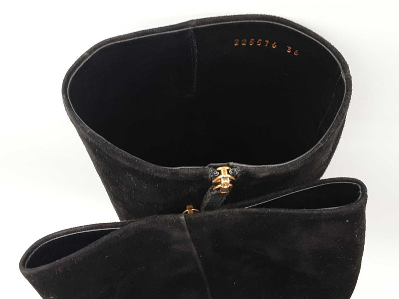 Gucci Vitello Vernice Soft Black Suede Knee High Boots Size Eu 36 Do0225rxde
