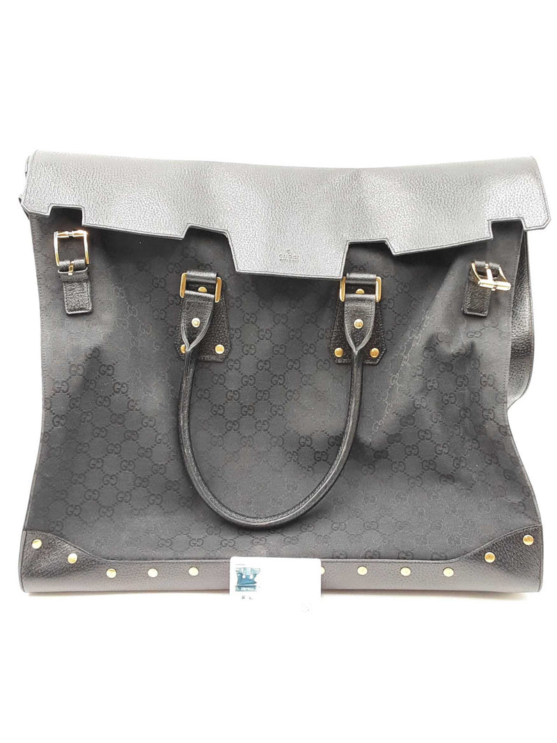 Gucci Black Gg Canvas/leather Travel Tote Bag Sd0925rzxdu