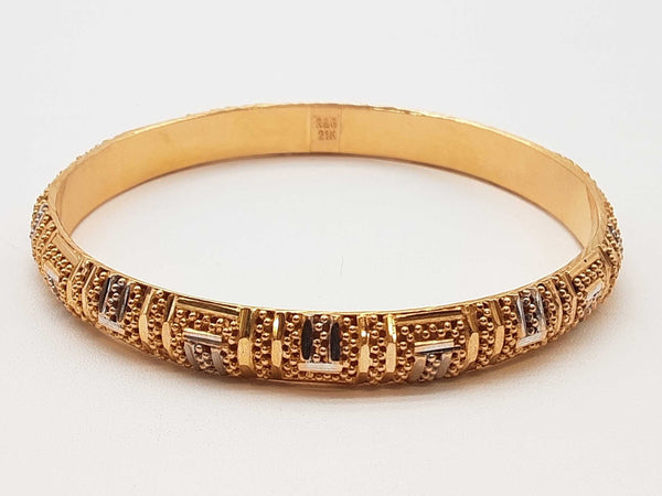 21k Two Tone Yellow White Gold 16.8g Bangle Bracelet 7.75 In Do0525loxzde