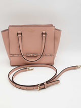 Kate Spade New York Pink Saffiano Leather Laurel Way Jeweled Hadlee Satchel Bag Eb1125rxsa