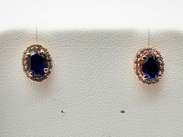 Approx. 0.60 Ctw Synthetic Sapphires 10k Rg 1.4g Stud Earrings Do0724irde