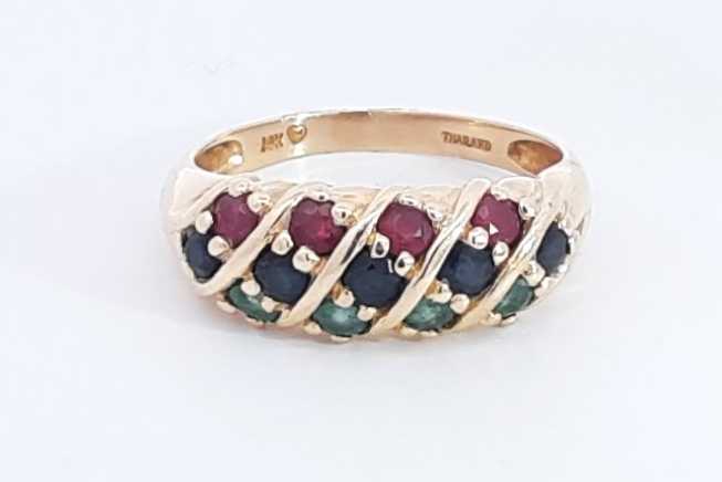 Ruby, Sapphire & Emerald Ring In 14k Yellow Gold 5 Grams Size 9.75 Eb0325lxzsa