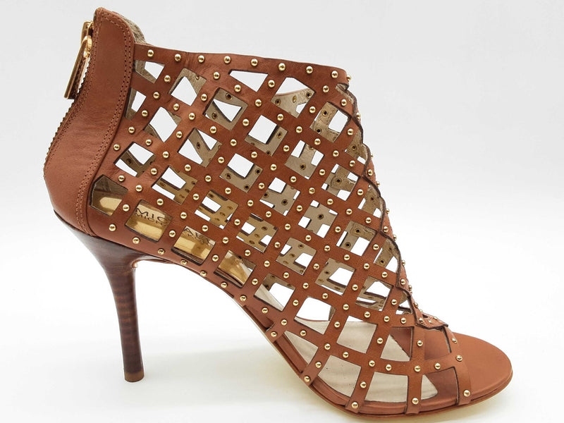 Michael Kors Yvonne Gold Brown Leather Caged Heels Size Us 8m Womens Do0525oxde